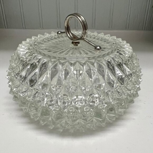 VINTAGE 1960's Indiana Glass Diamond Point Cut Covered Candy Dish  Bowl & Lid - Picture 3 of 12